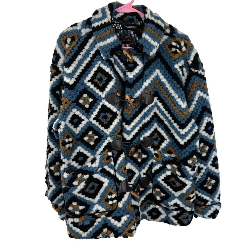 Zara Crochet Lapel Collar Toggle Chunky Oversized Jacket Womens Size: XS - Picture 2 of 9